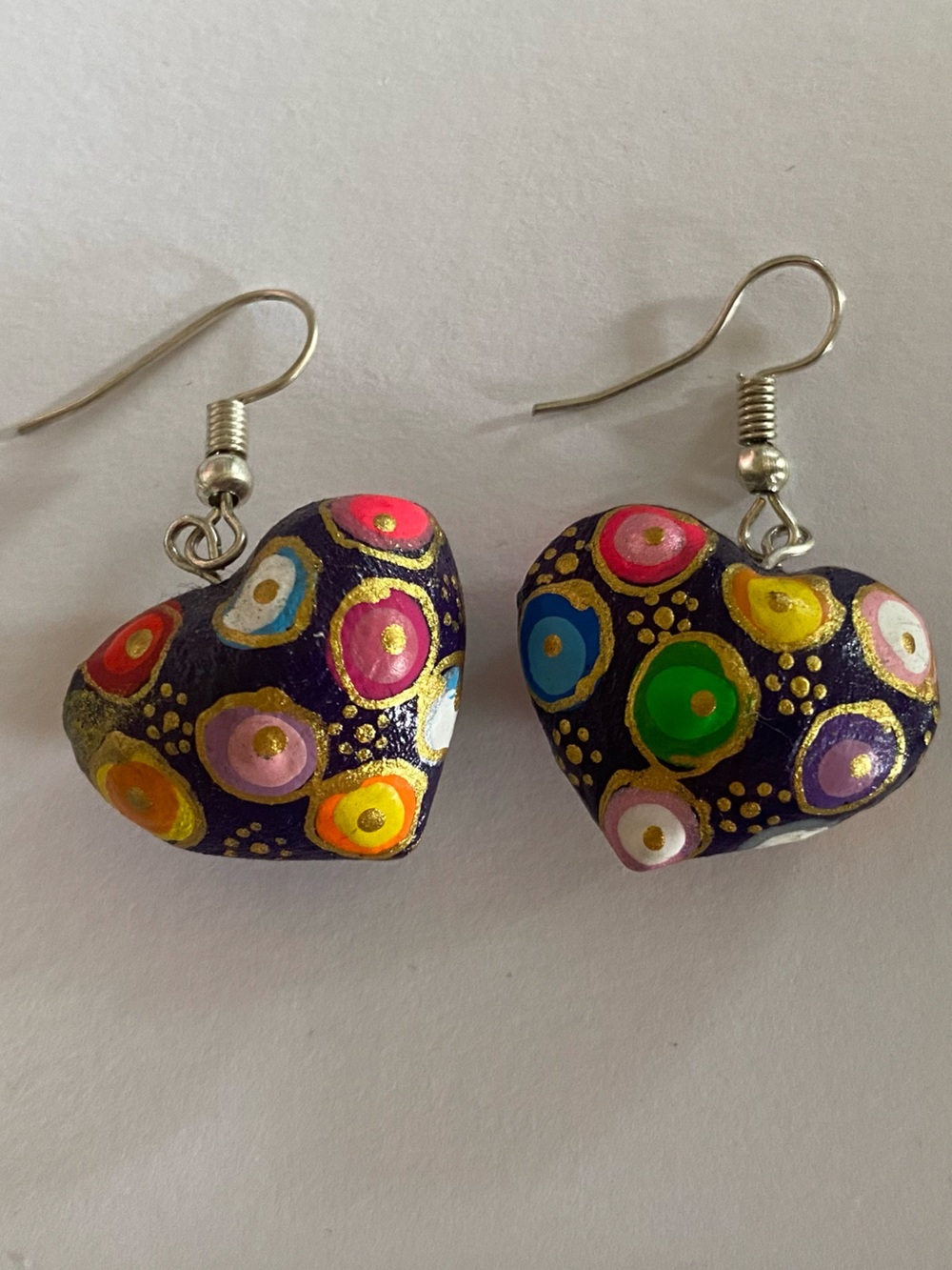 Hand-Painted Heart Drop Earrings from Mexico